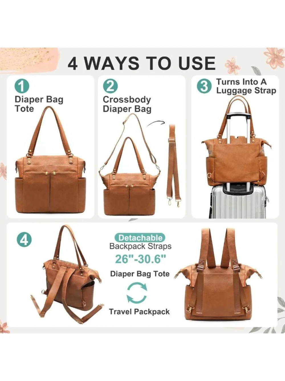 Stylish Convertible Leather Diaper Bag Tote & Backpack - Versatile Baby Bag